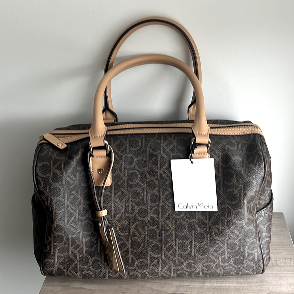 NWT Calvin Klein Brown and Camel Monogram Bag